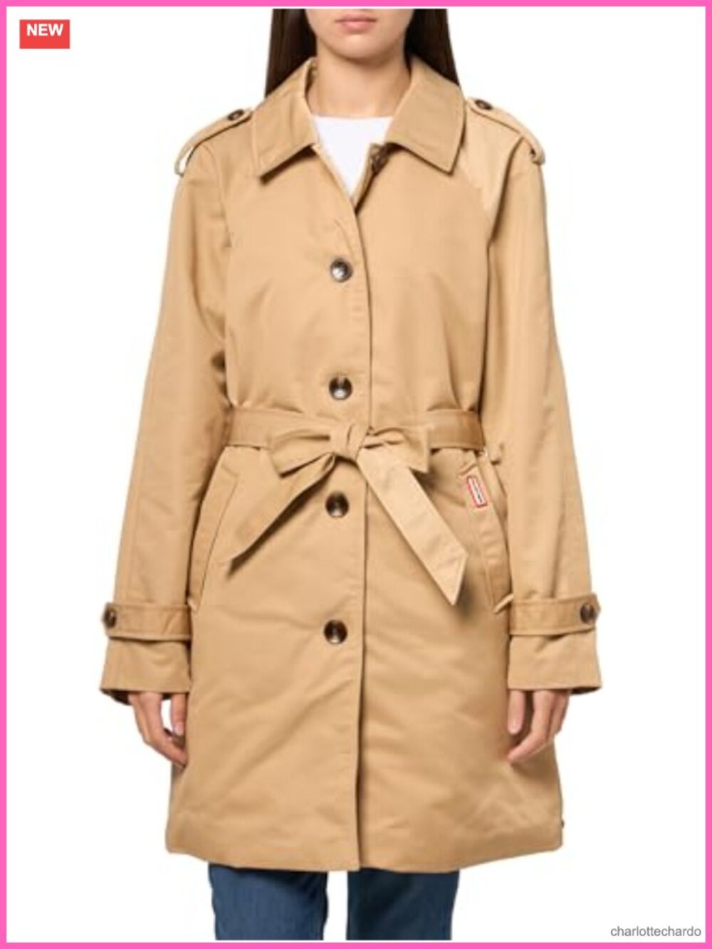 Women's Classic Trench Coat Single Breasted Logo Button Closure Polyester
